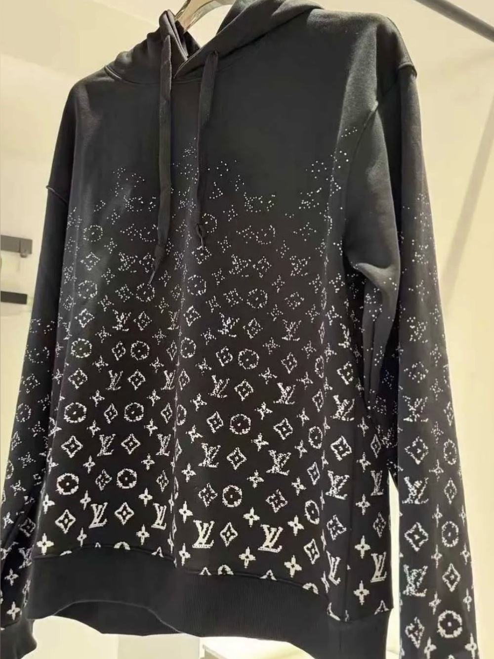 Louis Vuitton Black Crewneck Hoodie with White Monogram Gradient
